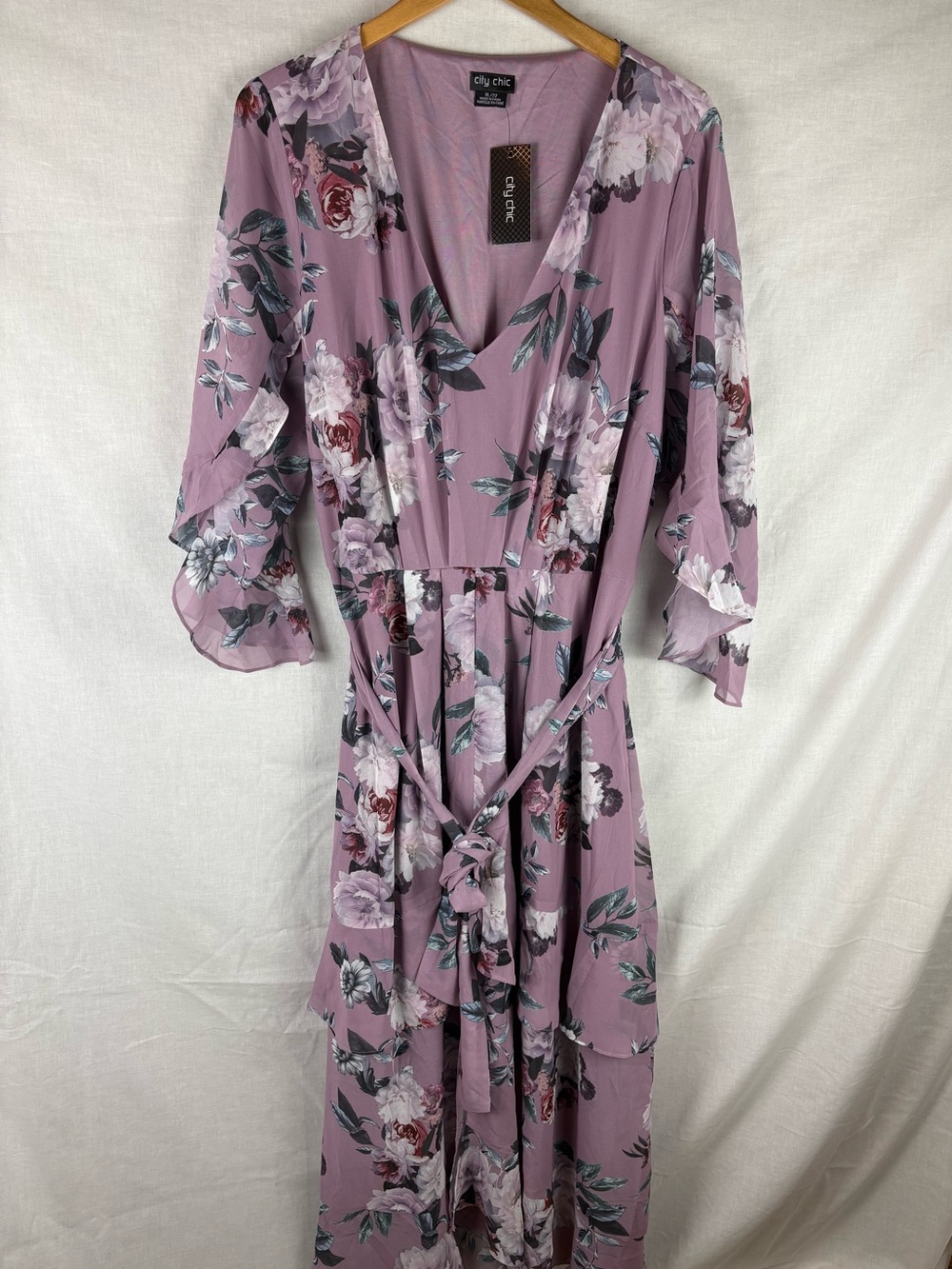 NWT City Chic Rosewater Tiered Floral V-Neck Chiffon Maxi Dress Size XL